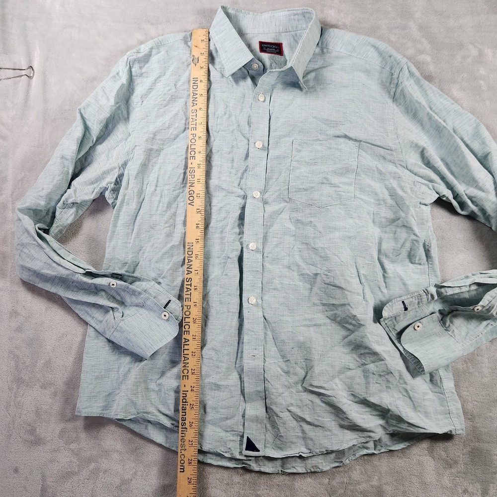 UNTUCKit Shirt Mens XL Green Long Sleeve Linen Blend Button Up Wrinkle Casual - Picture 5 of 8